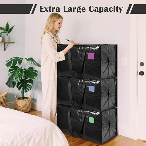 RMOHRO 6 Pack Extra Large Heavy Duty Moving Bags with Reinforced Zipper & Wide Handles, Moisture-Resistant Storage Bins Packing Cubes for Clothes, College Dorm, Travel, and Home Organization, Black thumbnail 4