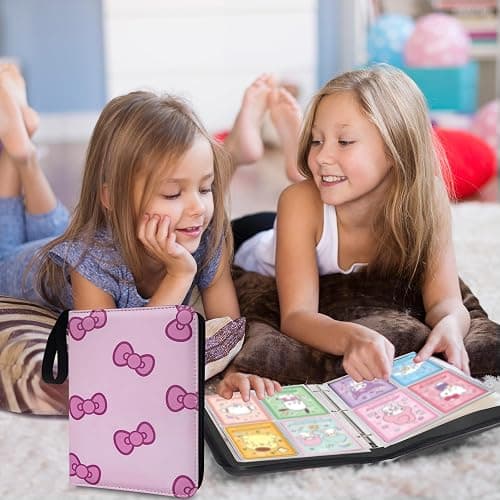 Tarjetero rosa para niñas, 4 bolsillos con 50 fundas para hasta 400 tarjetas coleccionables, bolsa de almacenamiento impermeable con correa para el hombro thumbnail 2