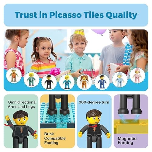 Picasso Toys Magnetic Action Figures 8 Piece Family Character for Construction Building Block Tiles Toddler Toy Set Magnet Expansion Variety Pack Educational STEM Learning Kit Pretend Playset PTA11 - 8 Family thumbnail 8