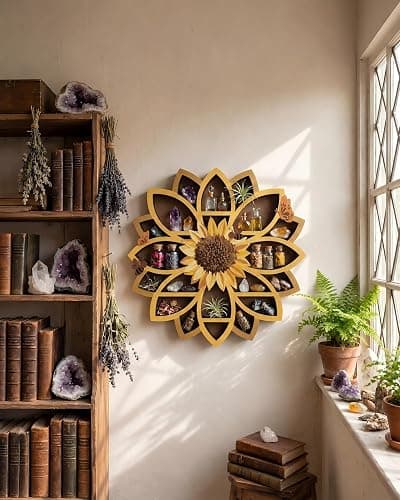 Sunflower Decorations for Home Sunflower Gift for Women Crystal Wall Shelf | Sunflower Wall Art, Crystal Display Shelf, Boho Farmhouse Decor for Bedroom Kitchen Living Room & Birthday Gift for Her thumbnail 2