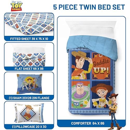 Jay Franco Kids Comforter Set Includes Sheets and Pillow Covers - Soft and Cozy Bed Set for Stylish Room Decor, Official Licensed Bedding, Blue - Toy Story, 5 Piece Twin thumbnail 3