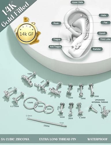 Krfy 16G/18G Tragus Helix Piercing Chirurgenstahl Innengewinde Forward Helix Piercings Ohr Gold Silber Lippenpiercing Nasenpiercing Labret Tragus Knorpel Conch Piercing Ohr 6mm thumbnail 5