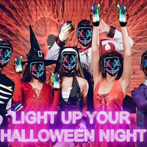 DWTECH LED Halloween Purge Light Up Mask - EL Wire Scary Mask for Masquerade Cosplay, Kids Men Women Festival Party thumbnail 6