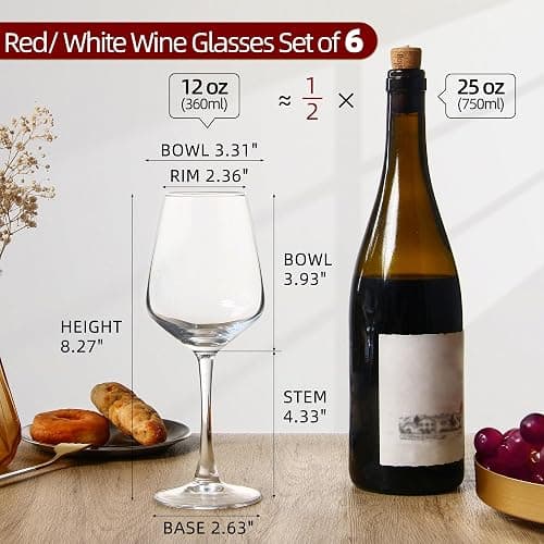 SHYRC Wine Glasses Set of 6, 12oz Clear Red/White Wine Glasses, Long Stem Glasses for Party, Wedding and Home thumbnail 3