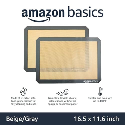 Amazon Basics Silicone Rectangular Baking Mat, Non-Stick Reusable Oven Bakeware, 16.5" x 11.6", New Beige/Gray, Pack of 2 thumbnail 4