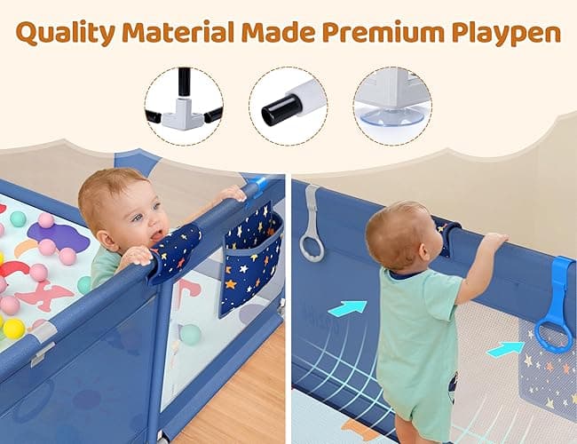 CoziBB Baby Playpen with Mat, 71" × 59" Extra Large Playpen for Toddler, Baby Playard with Breathable Mesh, Fence Play & Sleep Area for Indoor & Outdoor thumbnail 7