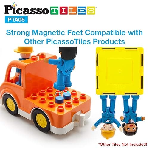 PicassoTiles Magnetic Figures 5 Piece Vehicle and Action Figure Set Including School Bus, Car, Truck and 2 Drivers Magnet Expansion Pack Toddler Toy Kit Pretend Playset for Construction Building Block - Vehicle thumbnail 6