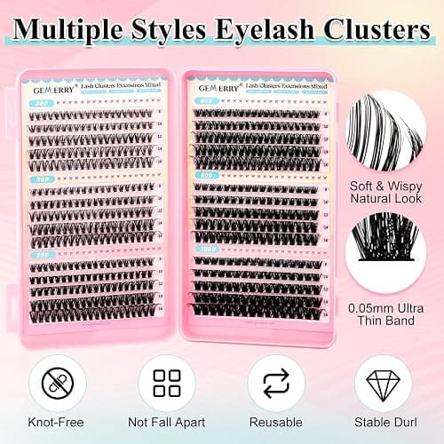 GEMERRY Lash Clusters Kit 565Pcs Eyelash Extensions Kit Individual Lashes D Curl Fluffy Wispy False Eyelashes with Lash Bond and Seal and Tweezers(30D+40D+50D+60D+80D+100D, 8-16mm) thumbnail 4
