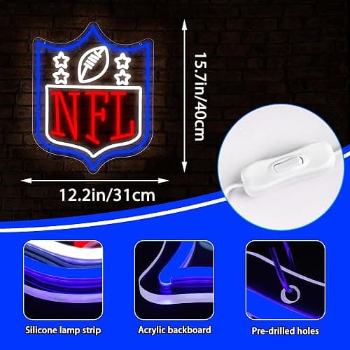 Football Neon Sign for Wall Decor Dimmable Football Led Neon Light for Man Cave or Garage Club Bedroom Birthday Gifts for Rugby Fans 5V USB Powered Size15.7 * 11.8In(ZYLD173) thumbnail 3