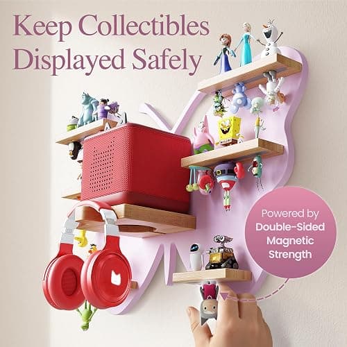 Rylo Collective Tonies Storage Shelf - 30+ Capacity Tonies Shelf Magnetic with Top and Upside Down Magnet Floating Station - Tonie Box Storage for Accessories, Toniebox Character Holder (Butterfly) thumbnail 2