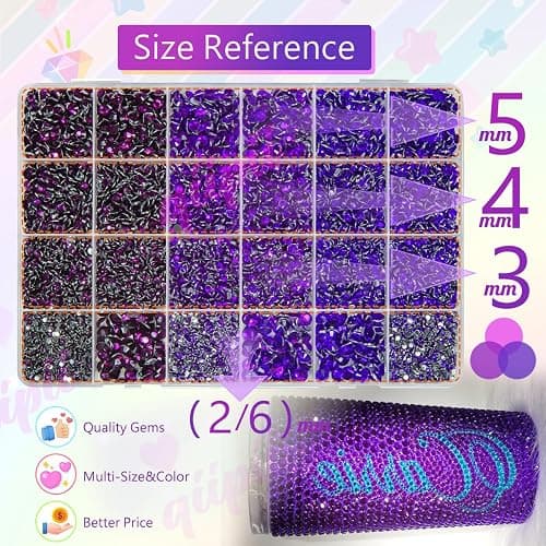 qiipii 2mm-6mm 3 Color Violet Series Crystal Resin Rhinestones w B7000 Jewelry Glue for Bedazzling Crafting Flatback Stones Gems Diamonds for Nails Face Eyes Makeup Tumblers Bottles DIY Crafts Clothes thumbnail 3
