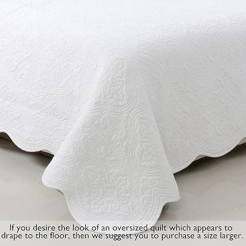Cozy Line Home Fashions 100% Cotton Victorian Medallion Solid White Matelasse Embossed Bedding Quilt Set, Reversible Lightweight Bedspread, Coverlet for All Season (Blantyre - White, Twin - 2 Piece) thumbnail 6