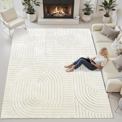 MATIIUI Beige Solid Area Rug 8x10, Washable Rugs for Living Room Bedroom | Modern Neutral Boho Geometric High-Low Pile Carpet, Soft, Fluffy Non-Slip Rugs for Nursery, Kids Room, Apartment, Home Office thumbnail 6