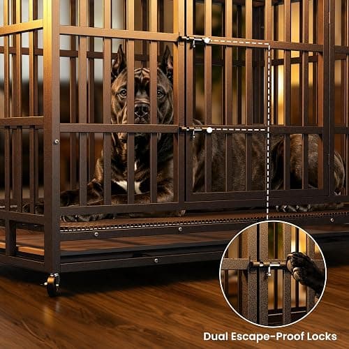 Hiwokk 48 Inch Heavy Duty Dog Crate, Indestructible Kennel for Large Dogs | 38-96" for Small to All Breeds Dogs | Escape Proof Latch | Removable Tray | Chew-Proof Steel | Lockable Wheels | Easy-Clean thumbnail 2