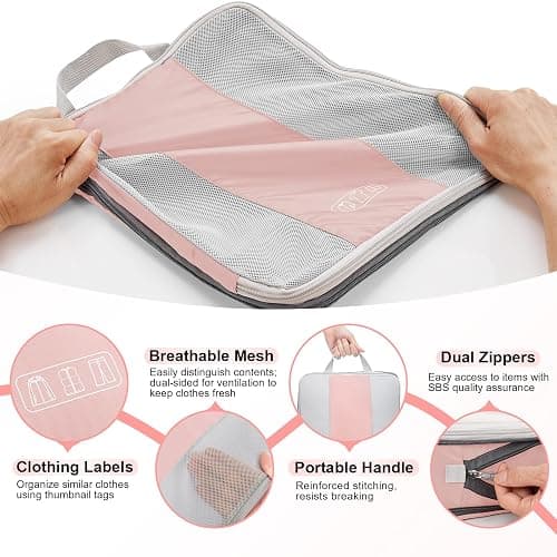 OlarHike 10-Pack Compression Packing Cubes for Travel Essentials,Compressible Expandable Packing Cubes for Suitcase,Luggage Garment Bags for Travel,Handy Helper for Organizing Clothes(Pink) thumbnail 6