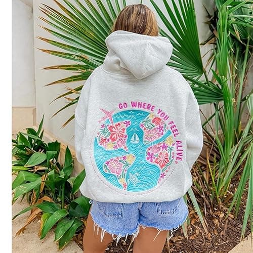 Eynuo Cute Graphic Hoodies For Teen Girls,Trendy Flower Oversized Sweatshirts Y2k Preppy Hoodies for Women thumbnail 5