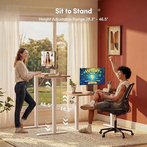 FEZIBO Standing Desk, 48 × 24 Inches Electric Height Adjustable, Sit and Stand Up, Computer Office Desk with Splice Board, White Frame/Maple TOP thumbnail 5