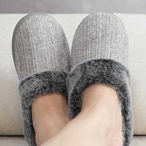 shoeslocker Womens Memory Foam Fuzzy Slippers Knitted House Slippers for Women Comfy Slip-On Warm House Shoes thumbnail 6