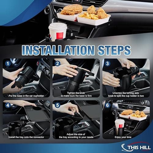 This Hill Cup Holder Tray for Car, 2 in 1 Detachable Car Food Table Tray with Solid Base & Phone Slot,Car Cup Holder Expander with 360°Rotation Tray for Travel Road Essentials - 1 thumbnail 6