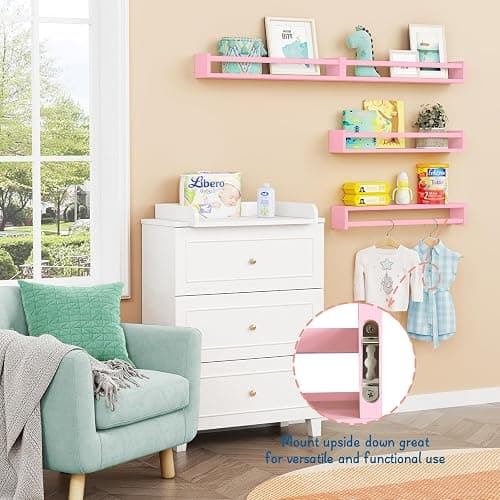 Forbena Large Pink Kids Book Shelves for Girls Room Wall Set of 4, Floating Nursery Book Shelf for Baby Girl Deocr, 24 Inches Long Wall Mounted Bookshelf for Toddler Kid Child Teens Bedroom (Pink) thumbnail 5