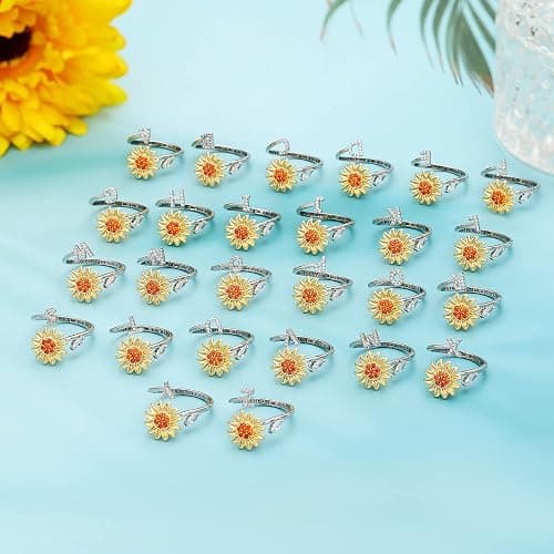 Fidget Rings for Anxiety for Women Sunflower Initial Letter Spinner Open Adjustable Ring CZ Daisy Stress Relieving Rings Jewelry Gift for Women Valentine's Day You are My Sunshine Ring thumbnail 8