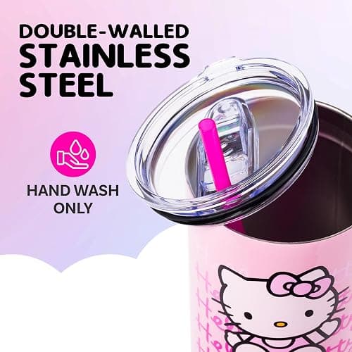 Silver Buffalo Sanrio Hello Kitty Waving, Stainless Steel Tumbler, 40oz | Double Walled, Includes Handle and Straw, Fits in Standard Cup Holder, Drinkware, Water Bottle, Pink, 1.18 Liters thumbnail 5