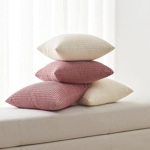 Topfinel Cream White Decorative Throw Pillow Covers 18x18 Inch Set of 4 for Living Room Couch Bed Sofa, Boho Natural Farmhouse Home Decor, Soft Plush Corduroy Cute Square Beige Cushion Case 45x45 cm thumbnail 2