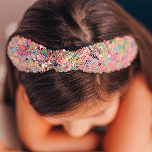 FROG SAC Knotted Headbands for Girls - Rainbow Sequin Knot Head Bands for Kids, Sparkly Toddler Headband, Sparkle Beaded Hair Band Accessories, Easter Basket Fillers Stocking Stuffers thumbnail 3