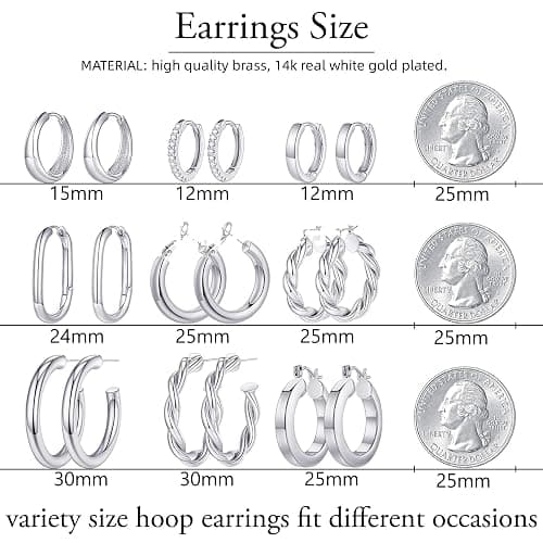 Yesteel 9 Pairs Gold Hoop Earrings for Women, 925 Sterling Silver Post 14K Real Gold Plated Chunky Hoop Earrings Set for Women Hypoallergenic Thick Lightweight Earring for Womens Jewelry Gifts thumbnail 5