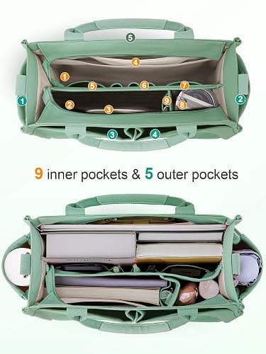 FIORETTO Womens Canvas Tote Bag Purse with Individual Compartment, Zipper Top, Reinforced Bottom & Luggage Sleeve thumbnail 4