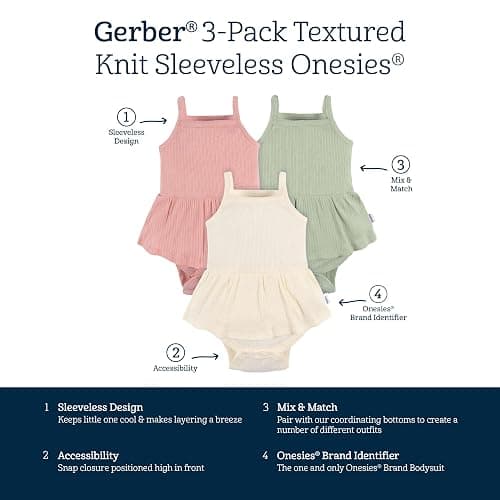 Gerber Baby Girls Multi-Pack Sleeveless Onesies Bodysuit thumbnail 5
