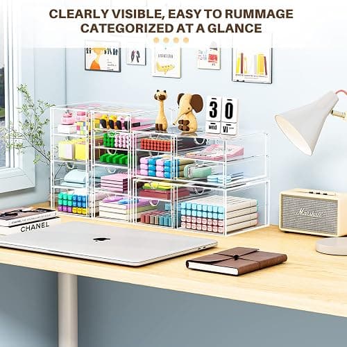 caktraie Makeup Organizer Storage With 16 Drawers, 4 Pcs Desktop Office Supplies, Desk Organizers, Clear Accessories, Dustproof Storage Drawer and for Make Up, Jewelry, Pen, Stationary thumbnail 4