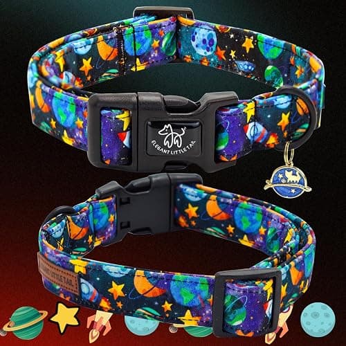 Elegant little tail Dog Collar-Cute Pet Dog Collar Blue Star Rocket Print Cotton Soft Girl Puppy Adjustable Pet Collars for Small Medium Large Dogs thumbnail 3