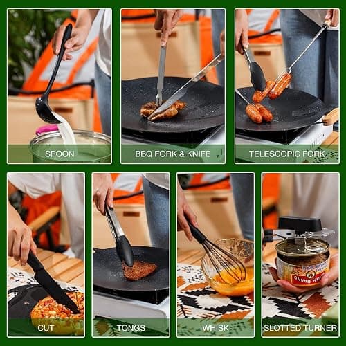 Wesqunie Camping Cooking Utensils Set, Cookware Set for Outdoor Hiking BBQ | Stainless Steel & Silicone Mess Kit, Durable Outdoor Kitchen Gear for Hiking, RV, Picnic Grill & Travel Camping Meal Prep thumbnail 6
