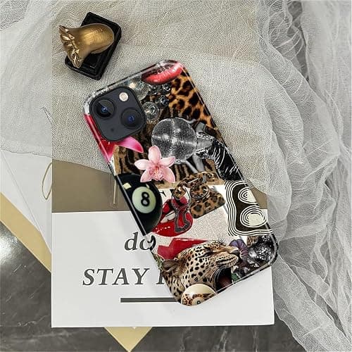 Compatible with iPhone 15 Plus Case - Dual-Layer Protection, Hard Shell with Silicone Interior,Slim Scratch Resistant Shockproof for Woman Men - Leopard Print Retro Collage thumbnail 4