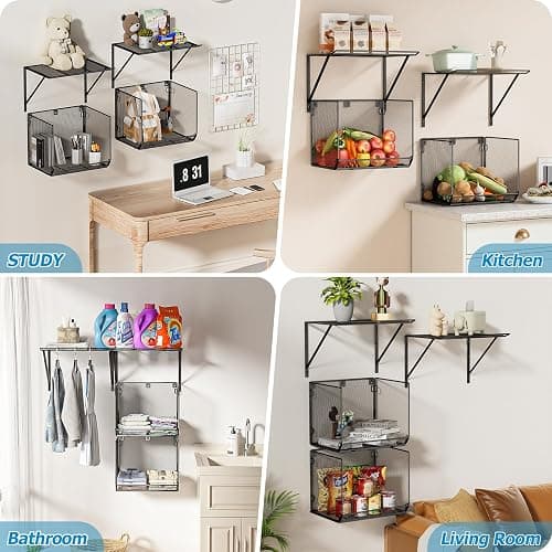 2 Pack Laundry Room Shelves Organization And Storage,Wall Mounted Clothes Drying Rack With Wire Mesh Basket Over Washer And Dryer,Large Capacity Floating Wall Shelf For Bathroom,Kitchen,Storeroom thumbnail 5