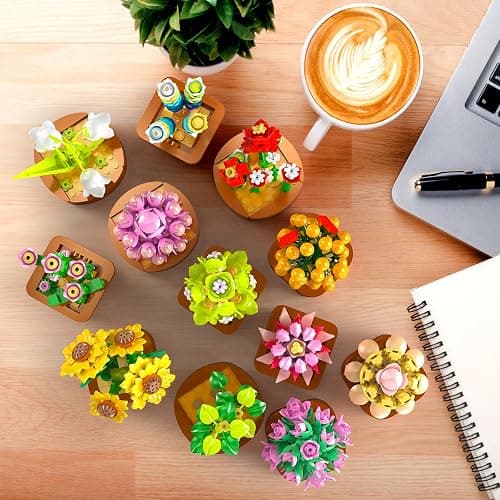 CUBIMANA 12 Pack Flowers Succulents Mini Building Set - 1403PCS Flower Botanical Collection for Home Décor 3.6MM Plant Building Blocks Toy, Party Favors for Christmas Birthday Adults Women Kids 10+ thumbnail 4
