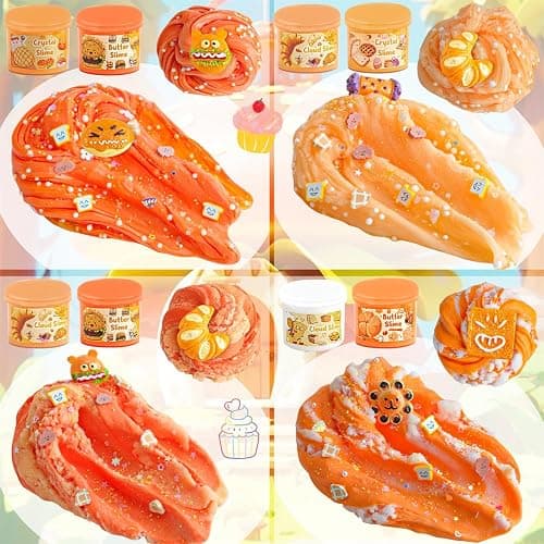 6 Packs Gradient Orange Slime Kit - Cloud Slime, Butter Slime & Clear Slime, Crunchy Slime for Kids with Various Slime Add-ins, Non Stick Slime Party Favors for Girls and Boys, 360ml Kids Slime(Bread) thumbnail 4