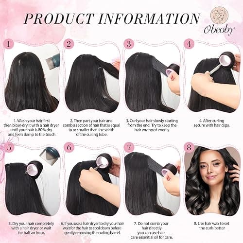 4 Sizes Self-Grip Hair Rollers Set for Long, Short Hair and Bangs - 50 Pcs with Clips (25mm, 36mm, 48mm, 60mm), Pink thumbnail 4