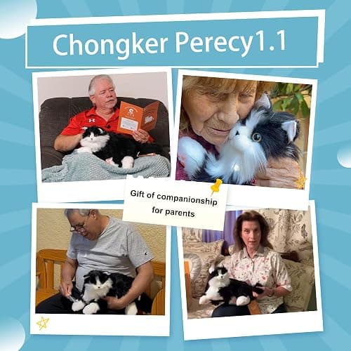 Chongker Interactive Companion Robot Cat Pets, Handmade Weighted Stuffed Animals, Cat Plush Toy with Voice Response, Realistic Heartbeat and Purring, Black Cat thumbnail 6