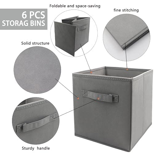 EBIGIC storage bins collapsible storage bins,cube storage organizer (Pack of 6) 9 * 7.5 * 7.5inch,For home and office Collapsible Closet Shelf Organizers, Drawer Organizers (Grey) - 9”x 7.5”x 7.5” - Grey 6Pack thumbnail 4