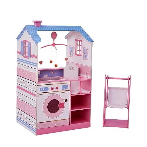 Olivia's Little World Classic Dollhouse Baby Doll Changing Station with Crib, High Chair, Sink, Washing Machine and Separate Swing for Dolls up to 18-in., Multi - Image 1