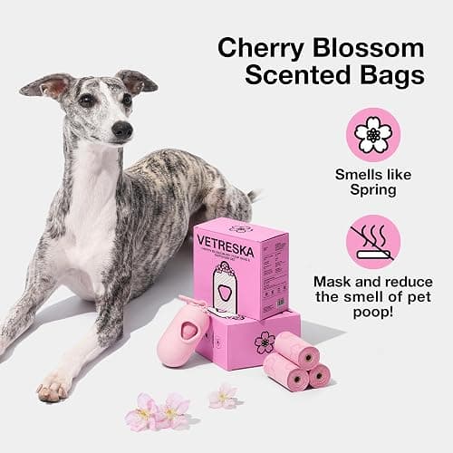 VETRESKA Dog Poop Bag Dispenser with Cherry Blossom Scented Poop Bags, Leak Proof and Extra Thick Pet Waste Bags, 1 Poop Bag Holder and 105 Bags for Dog Walking and Cats Litter, Pink thumbnail 3