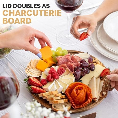 Oria Cook Large Glass Salad Bowl with Lid Set, 5.7 L Decorative Glass Mixing Bowl, Trifle and Serving Bowls with Lids as Cheese Charcuterie Board and Plate, Comes with Wood Serving Utensils thumbnail 5