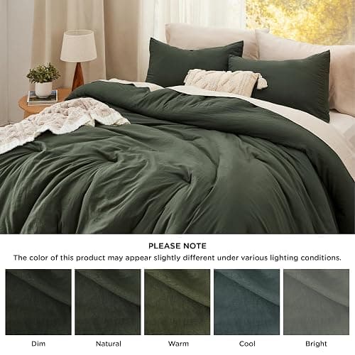 Bedsure Queen Size Comforter Set, Dark Green Soft Prewashed Bedding for All Seasons, 3 Pieces GentleSoft™ Warm Down Alternative Bed Set, 1 Lightweight Comforter (90"x90") and 2 Pillowcases (20"x26") thumbnail 7