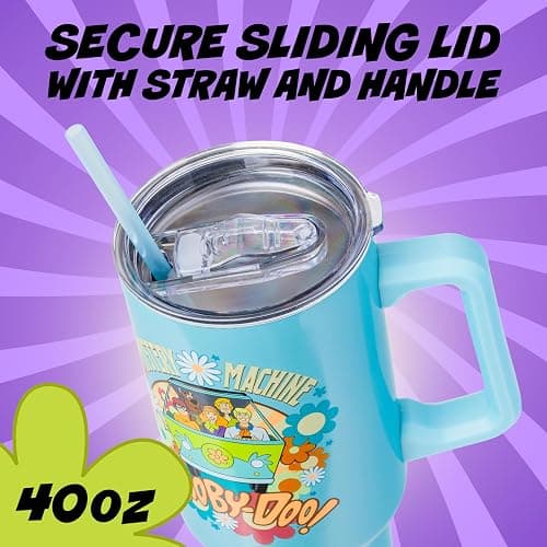 Silver Buffalo Scooby Doo Mystery Machine Featuring Shaggy, Velma, Fred and Daphne Double Walled Stainless Steel Tumbler with Handle and Straw, Fits in Standard Cup Holder, 40 Ounces thumbnail 4