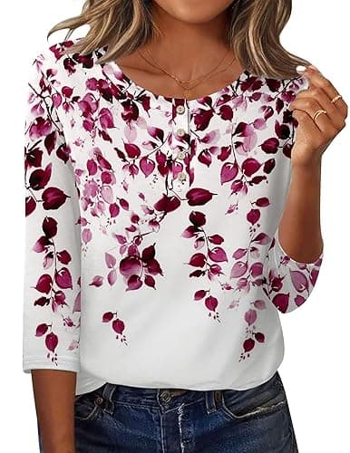 Zeagoo 3/4 Length Sleeve Women Tops Crew Neck Blouses Dressy Casual Summer T Shirts Loose Fit Business Work Clothes thumbnail 3