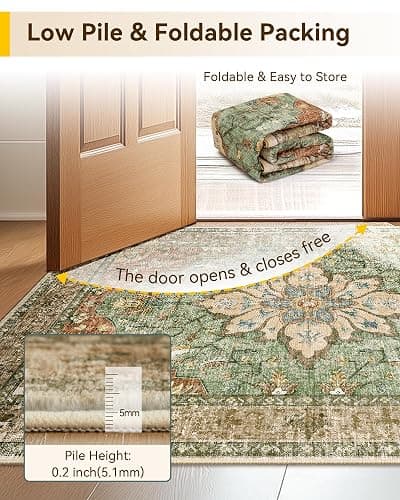 RELEANY Area Rugs 2'x8' Runner Rug Non Slip Washable for Kitchen Hallway Bedroom Beside Laundry Room Bathroom Rug, Floor Carpet, Brick Red Rust Neutral Brown Burnt Orange Green thumbnail 7