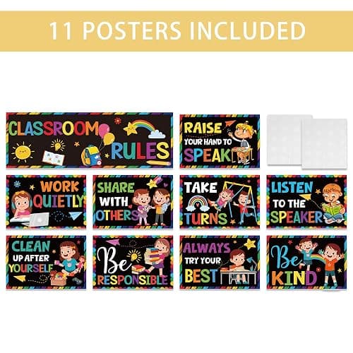 RUBOAOA Classroom Rules Poster Set, 11 Pcs Class Rules for Classroom Bulletin Board Decor, Behavior Expectations Posters for Kids Kindergarten Elementary Back to School Supplies 12 x 8 in thumbnail 3