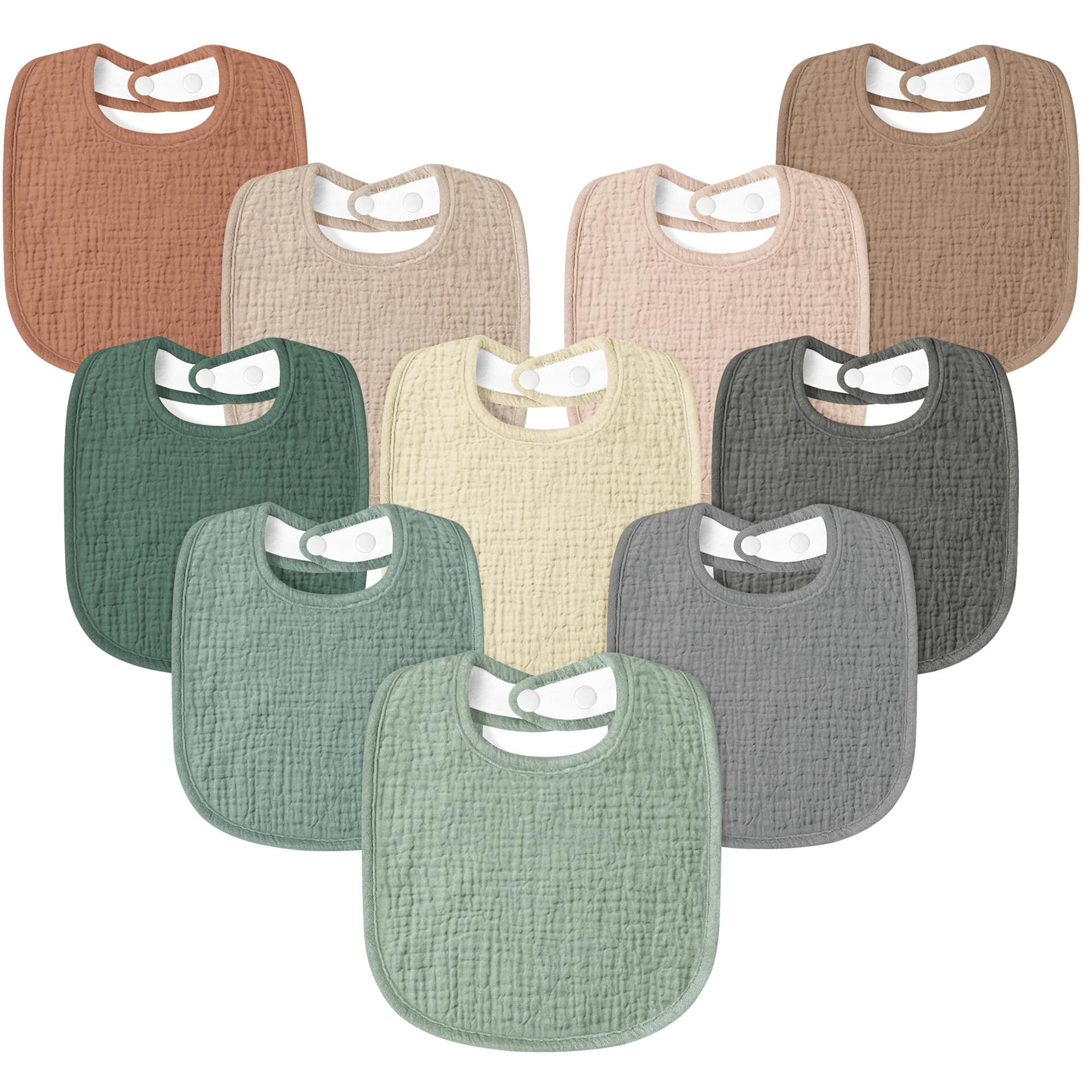 Susurration Muslin Baby Drool Bibs 10Pack Soft Square Adjustable Bandana Bibs for Unisex Baby Girls & Boys - Image 1
